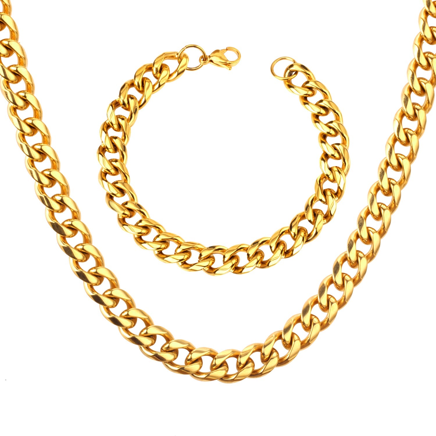 ASON Women/Men 10MM Width Necklace Set Stainless Steel Necklace with Bracelet Cuban Chain for Diy Jewelry Making asonjewelry